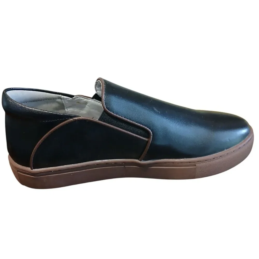 Ruby Label Size 6 Boys EU 38 Black Leather Brown Trim Loafer Slip-On Shoes Dress
